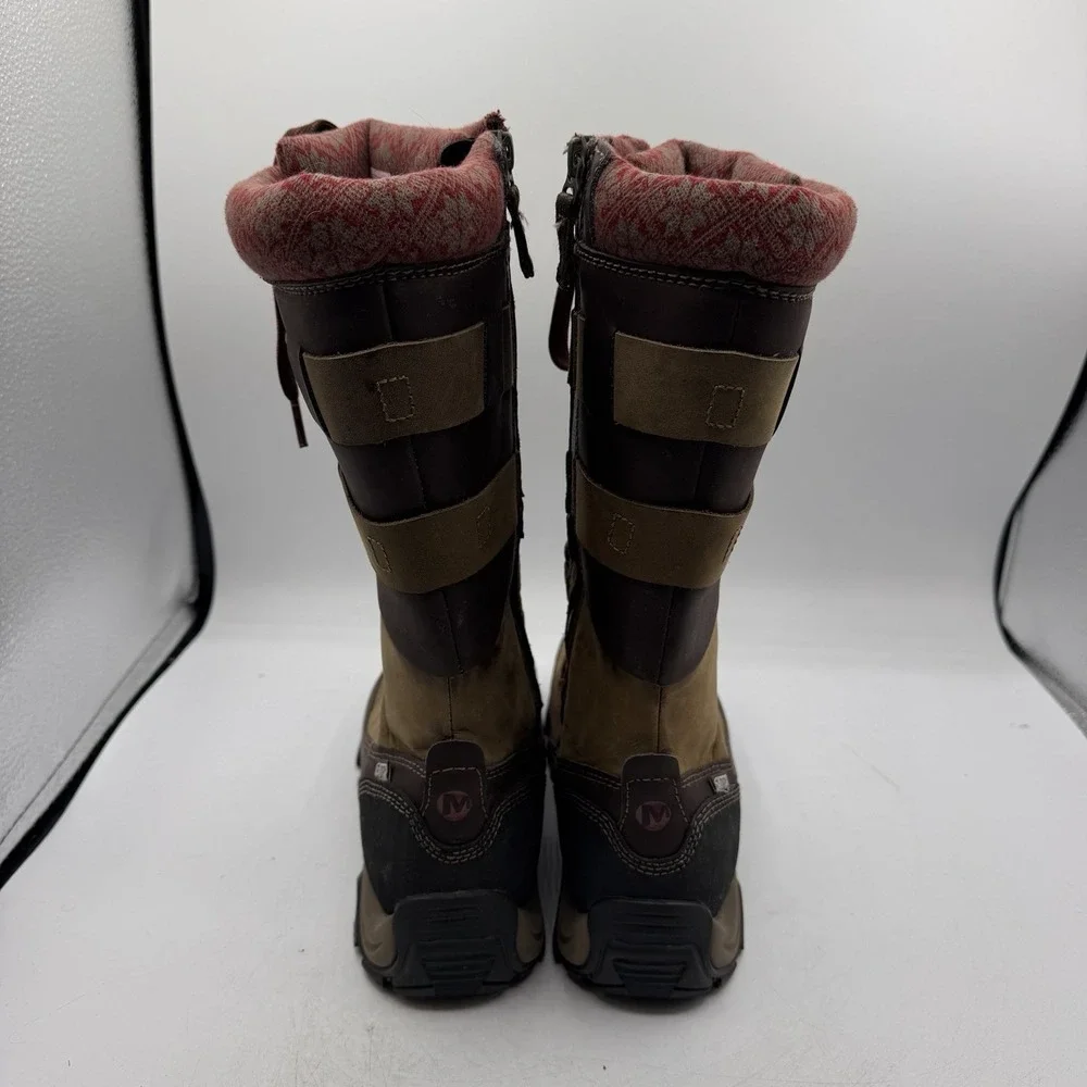 Merrell Polarand Rove Peak Winter Boots Women Sz 8 Brown Leather Waterproof Tall